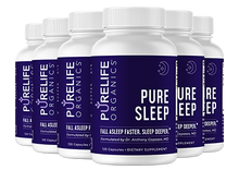 Load image into Gallery viewer, Six bottles of Pure Sleep dietary supplement by PureLife Organics, displayed side by side.